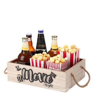 Caja de madera para refrigerios con asa, organizador de palomitas y bebidas, organizador rectangular portátil de madera maciza para noche de cine - Product Image 5