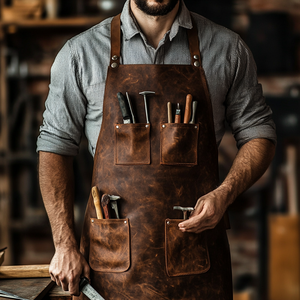 Produttore in pelle marrone barista cameriere Chef giardinaggio salone di cucina da uomo in pelle con Logo personalizzato grembiule - Product Image 6