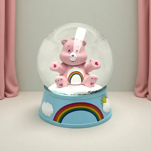 Màu hồng ngọt ngào chăm sóc gấu nhựa Quả cầu tuyết màu xanh cơ sở tôn tạo với những đám mây cầu vồng và thiết kế mặt trời - Product Image 2