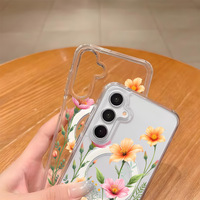 Samsung S25 Ultra S24 için INS Güzel Çiçekler Kablosuz Şarjlı Cep Telefonu Kılıfı Şeffaf Manyetik Arka Kapak Coque