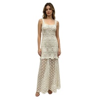 Robe trapèze en crochet sans manches à col carré ajouré 100 % coton style bohème pour femme, idéale comme cache-maillot de plage pour les vacances