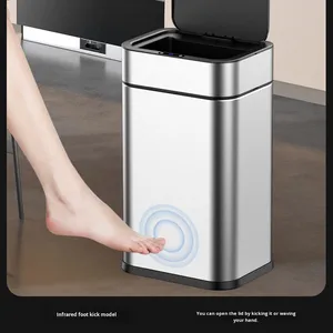 Contenedor de <span class=keywords><strong>Basura</strong></span> Inteligente de Acero Inoxidable de Gran Capacidad (<span class=keywords><strong>30L</strong></span>, 40L, 50L) con Ruedas, Automático, para Uso Comercial - Product Image 4