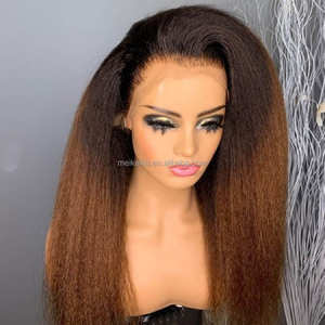 Perruque de cheveux humains pas cher yaki droite hd sans colle 4*4 perruques de fermeture crépus droites noeuds blanchis hd dentelle frontale perruque - Product Image 5