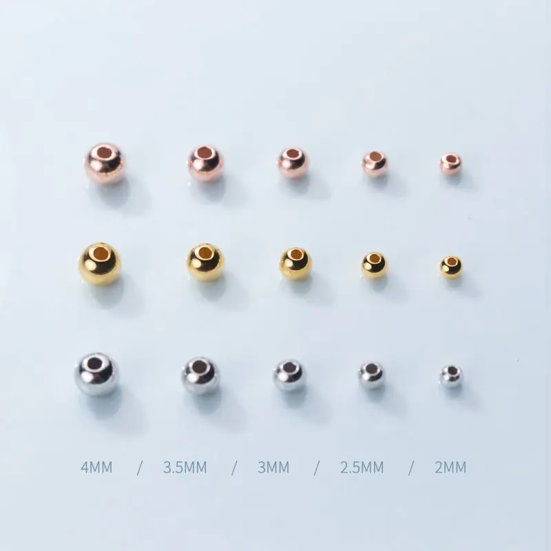 wholesale jewelry accessories findings S925 sterling silver ball septum beads gold plated beads for jewellery making,2 mm-6 mm