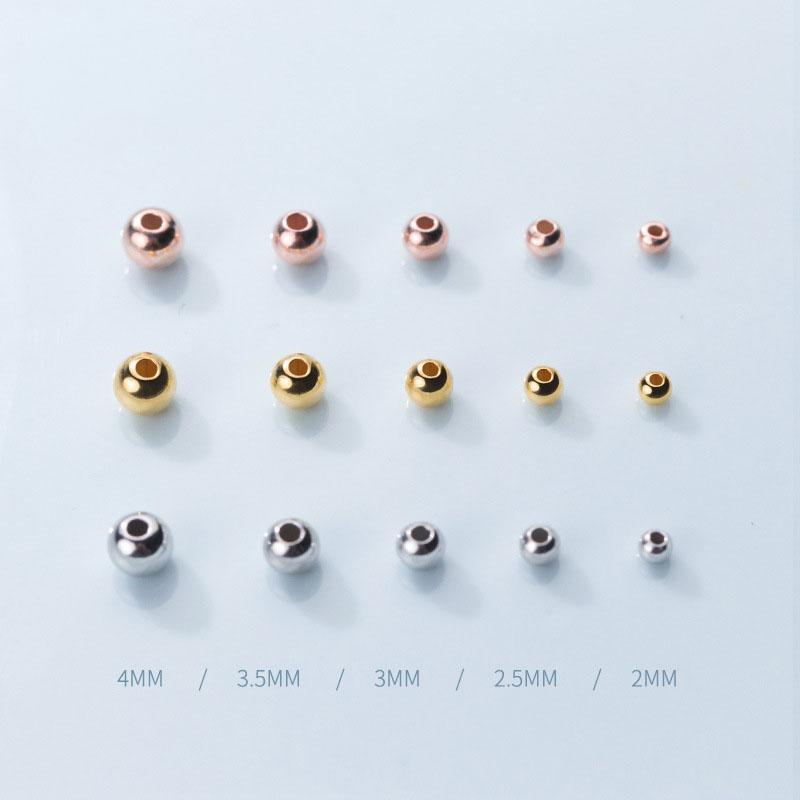 wholesale jewelry accessories findings S925 sterling silver ball septum beads gold plated beads for jewellery making,2 mm-6 mm