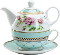 Vente en gros de théière en porcelaine nordique imprimée de décalcomanies personnalisées théière à fleurs ensemble de tasses à thé en céramique blanche pour l'une avec boîte-cadeau
