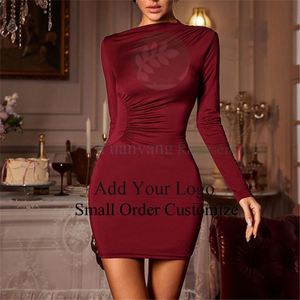 Abito <span class=keywords><strong>marrone</strong></span> cioccolato con scollo a barchetta, <span class=keywords><strong>maniche</strong></span> <span class=keywords><strong>lunghe</strong></span> e arricciature - Product Image 2