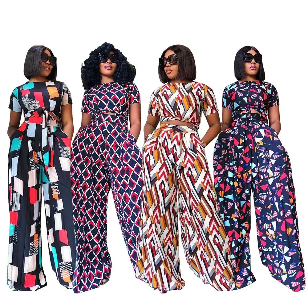 나이지리아 스타일의 여성 블라우스 & 셔츠 여름 두 조각 스커트 세트 꽃 캐주얼 의류
