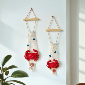 Mediterranean Macrame Wall Hanging With Crab And Fish Net Decor For Commercial <b>Space</b> <b>Decoration</b> 2Pcs - Product Image 1