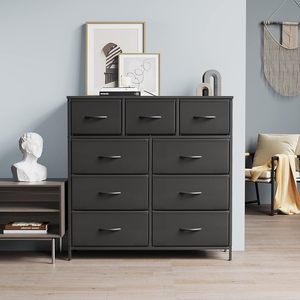 Armario de tela ancho <span class=keywords><strong>y</strong></span> alto con parte superior de madera, cómoda para dormitorio con 9 cajones, organizador de almacenamiento - Product Image 5
