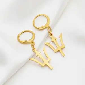 Wholesale Fashionable Barbados Trident Emblem Gold Plated Hoop Earrings 316L Stainless Steel Jewelry Map Hanging Hoop Earrings
