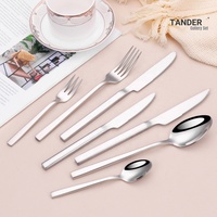 Ensemble de couverts en cube plat en acier inoxydable de 5 pièces ensemble de couverts épais et élégant à poignée carrée classique pour mariage au restaurant