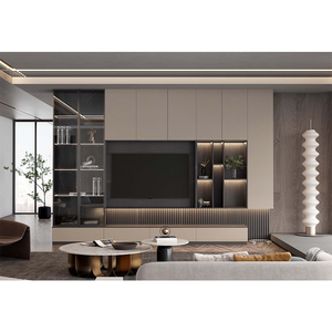 Custom Modern Simple Integrated Full Wall Wooden TV Cabinet with LED Display <b>Screen</b> for Living Room <b>Bedroom</b> Entry TV Stands - Product Image 1