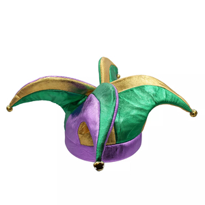 Adulte Mardi Gras Bouffon Clown <span class=keywords><strong>Arlequin</strong></span> Ensemble Chapeau Col Couvre-chaussures Jingle Bells Accessoire Kit Avec Violet Vert Jaune Couleurs - Product Image 2