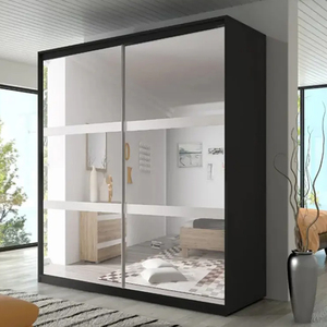 Modern Simple Bedroom Furniture Clothes Storage Closet Cabinet <strong>Black</strong> Two <strong>Door</strong> <strong>Sliding</strong> <strong>Wardrobe</strong> with Full Mirror