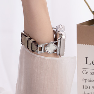 Bracelet de montre en cuir véritable Upro pour Apple Watch Ultra 2 Series 7-10 49 mm, bracelet trèfle à quatre feuilles pour femme - Product Image 3