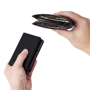 Wholesale Premium Real Leather RFID Secure Popup Smart <b>Wallet</b> Open Closure Short Length Unisex Anti-Theft Card <b>Holder</b> - Product Image 3