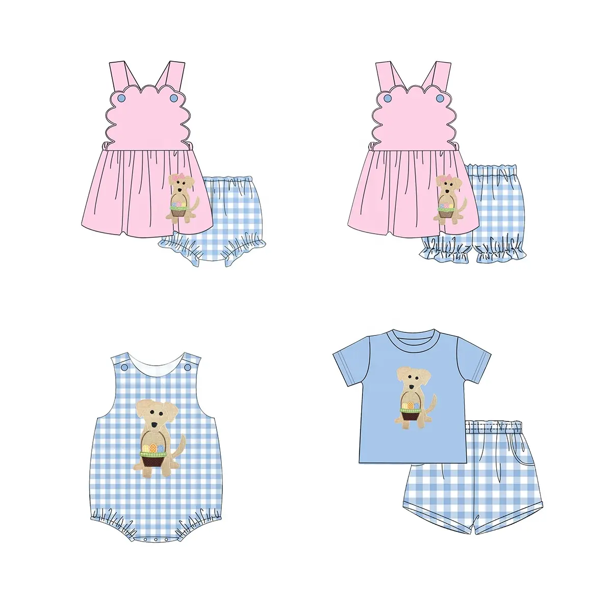 Puresun custom designs easter holiday kids clothes puppy dog eggs appliques cotton baby girl boutique outfit