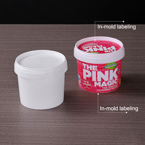 Seau <span class=keywords><strong>rond</strong></span> en plastique blanc de qualité alimentaire avec couvercle, mini seau à poignée pour boissons, vente en gros - Product Image 2