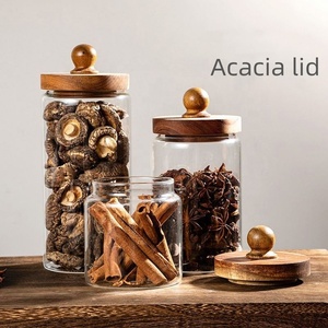 Pot en verre borosilicaté à couvercle en bois chinois avec couvercle en bois d'acacia bouteille scellée pot de stockage en verre - Product Image 4