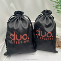 Sacs en satin noir 20*30cm avec cordon de serrage pour extensions de cheveux humains, sacs anti-poussière de luxe 100% cheveux vierges pour tressage