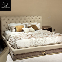 Cama King Size Moderna de Cuero con Botones, Base de Metal Dorado, Cama de Lujo Personalizada para Dormitorio, Apartamento, Villa, Muebles para el Hogar