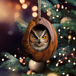 Pendentif de Noël hibou européen - Ornement en acrylique 2D écologique 7,5 cm |   Rétroviseur de voiture et breloque de sac à dos-aunen - Product Image 3