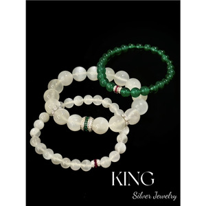 Bijoux en argent King Silver, bracelet perlé vert et blanc, quartz clair avec quartz rutilé vert, cadeau pour femme - Product Image 5