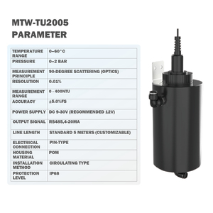 <b>Digital</b> Turbidity Sensor MTW-TU2005 Flow-Through Type OEM Available 1 Year Warranty 90-Degree Scattering <b>Optics</b> 0-400NTU Range - Product Image 4