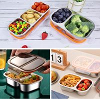 Boîte à goûter réutilisable en acier inoxydable de 800 ml avec 2 compartiments, boîte à goûter en métal à emporter pour l'école, le bureau, les voyages