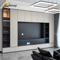 Meuble TV mural sur mesure écologique pour toute la maison, vitrine en verre crème avec étagères pour salon, directement de l'usine
