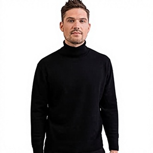 Pull à col roulé en tricot noir uni pour homme, manches longues, vêtements d'hiver - Product Image 1