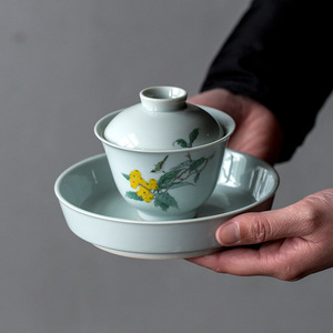 Hand Painted Porcelain Gaiwan With Lid And Stand For Kung Fu <b>Tea</b> <b>Set</b> Antique Style Loquat Design - Product Image 1