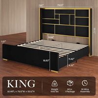 Uteeran Lit plateforme King Size avec cadre métallique, tête de lit haute de 55,12 po, rembourré en velours moderne, garniture dorée, dossier haut à volants