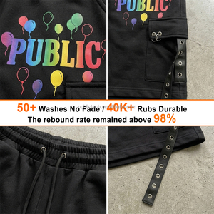 Pantalones Cortos Cargo de Hip-Hop Personalizados para Hombre, de Tela Gruesa de Felpa, con Ojales Metálicos, Estampado Gráfico y Cintura Elástica - Product Image 2
