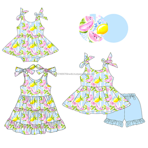 Précommande MOQ 5 Ensemble Bébé Fille Pastèque Robe Barboteuse Vêtements d'Été en Gros Spandex/Coton Biologique Doux Mode Vacances - Product Image 5