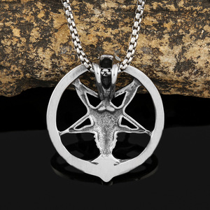 Yunnique – collier avec pendentif tête de crâne en argent tibétain, bijoux ronds pour hommes, design tête de mouton, chaîne en acier inoxydable, 60cm - Product Image 3