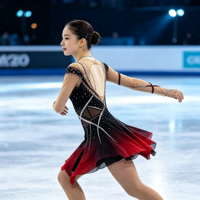 Robe de patinage artistique à dégradé noir et rouge avec strass, dos ouvert en maille, jupe pour la danse sur glace, costume de performance pour compétition