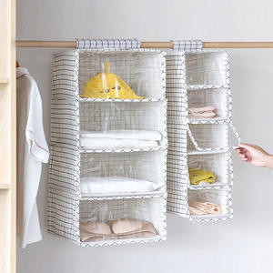 Organizador de armario colgante de lino y algodón, bolsa de almacenamiento multiusos plegable rectangular para guardar ropa interior en el armario, para uso en dormitorios - Product Image 4