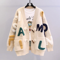 2024 hiver nouveau personnalisé lettre impression tricoté pull Cardigan veste jean décontracté deux pièces élégant femmes pantalon ensemble