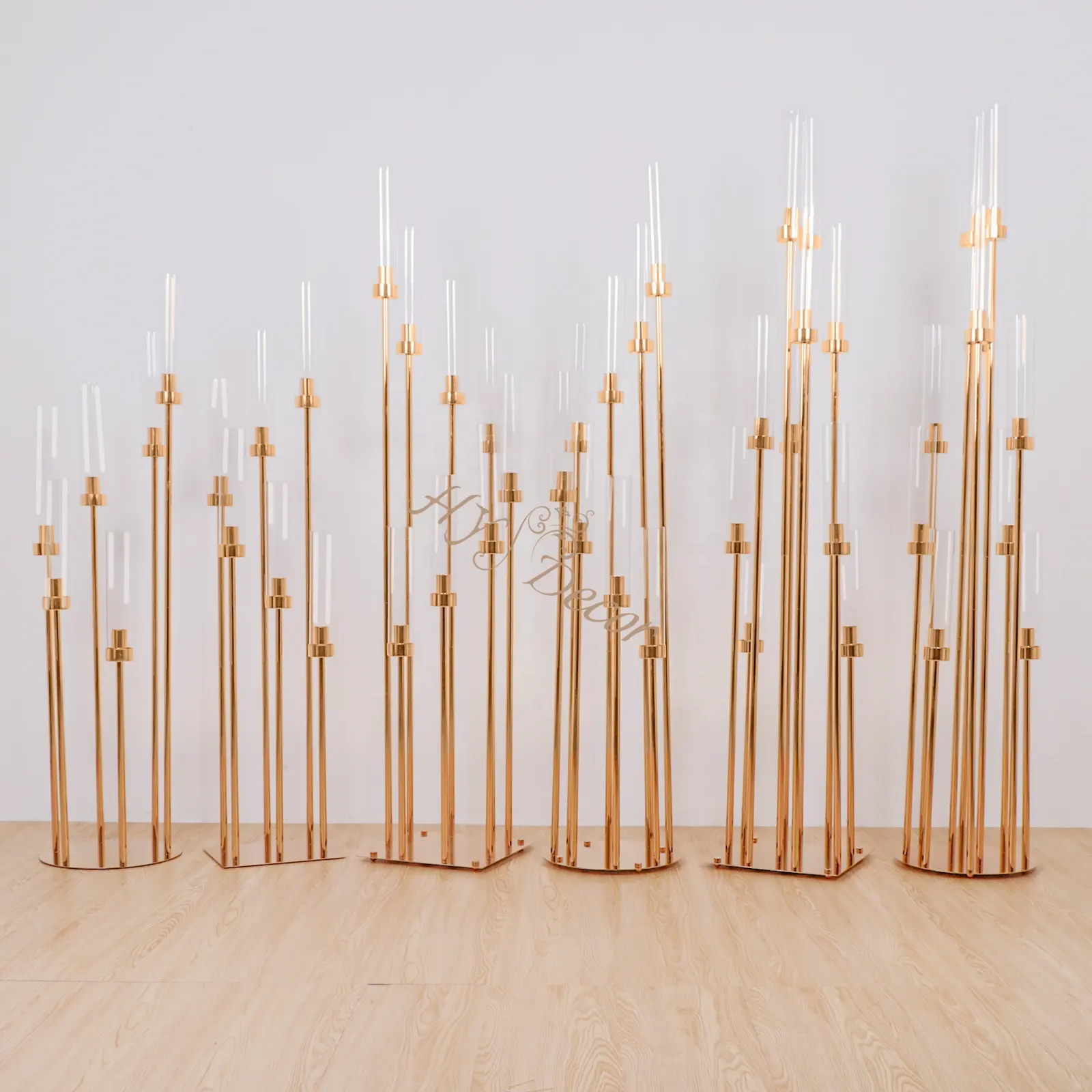 HY tempat lilin logam akrilik kaca emas, tempat lilin Candelabra hiasan meja pernikahan tempat lilin untuk hiasan Tengah pernikahan