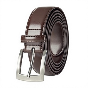 Ceinture en cuir de vachette véritable pour homme, marron uni, avec boucle ardillon rectangulaire argentée, style durable, pour tenue formelle ou décontractée. - Product Image 1