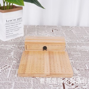 Bamboo Pegboard <b>Crochet</b> <b>Hook</b> Storage Rack With Drawer Natural Wood Color Rectangle Standing Type Office Organizer - Product Image 2