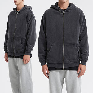 Sudadera con capucha personalizada para hombre, estilo vintage, con cremallera, desgastada y con efecto deshilachado, de felpa francesa. - Product Image 1