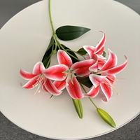 Flor Artificial de Lirio de Doble Pétalo Impresa en 3D, 4 Flores y 2 Capullos en Tonos Primaverales, en Stock para Decoración de Bodas y Hogar