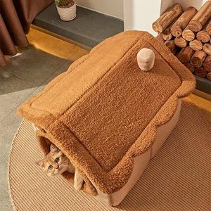 Cama de Felpa de Alta Calidad para Mascotas, Caseta para Perros Pequeños con Cama Desmontable y Lavable para las Cuatro Estaciones, Casa para Gatos, Villa Cálida para Perros en Forma de Casa - Product Image 2