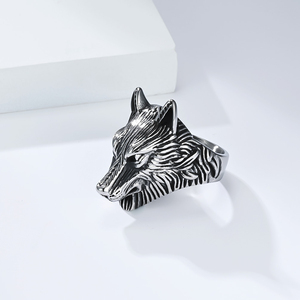 Modischer Edelstahlring, beliebter Retro-Wikinger-Wolfskopfring, Herren-Punk-Drachen-Tierring, Schmuckgeschenke - Product Image 2