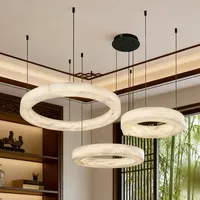 Lustres suspendus modernes à hauteur réglable en marbre naturel espagnol alabastro, ampoules LED, finition beige, salon, salle à manger, loft