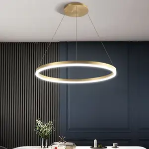 Anel de alumínio com pingente de led, decoração de círculo acrílico para sala de estar, estilo europeu