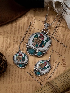 Ensemble de bijoux Bohème Vintage Cactus Turquoise Western Cowboy Cowgirl Rodeo Collier Boucles d'oreilles Cadeaux pour femmes - Product Image 6